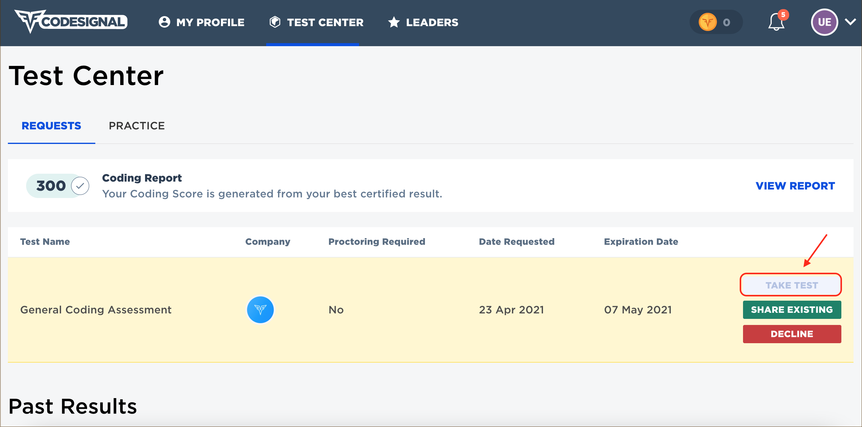 I can't take the test. Why is the Take Test button disabled? CodeSignal
