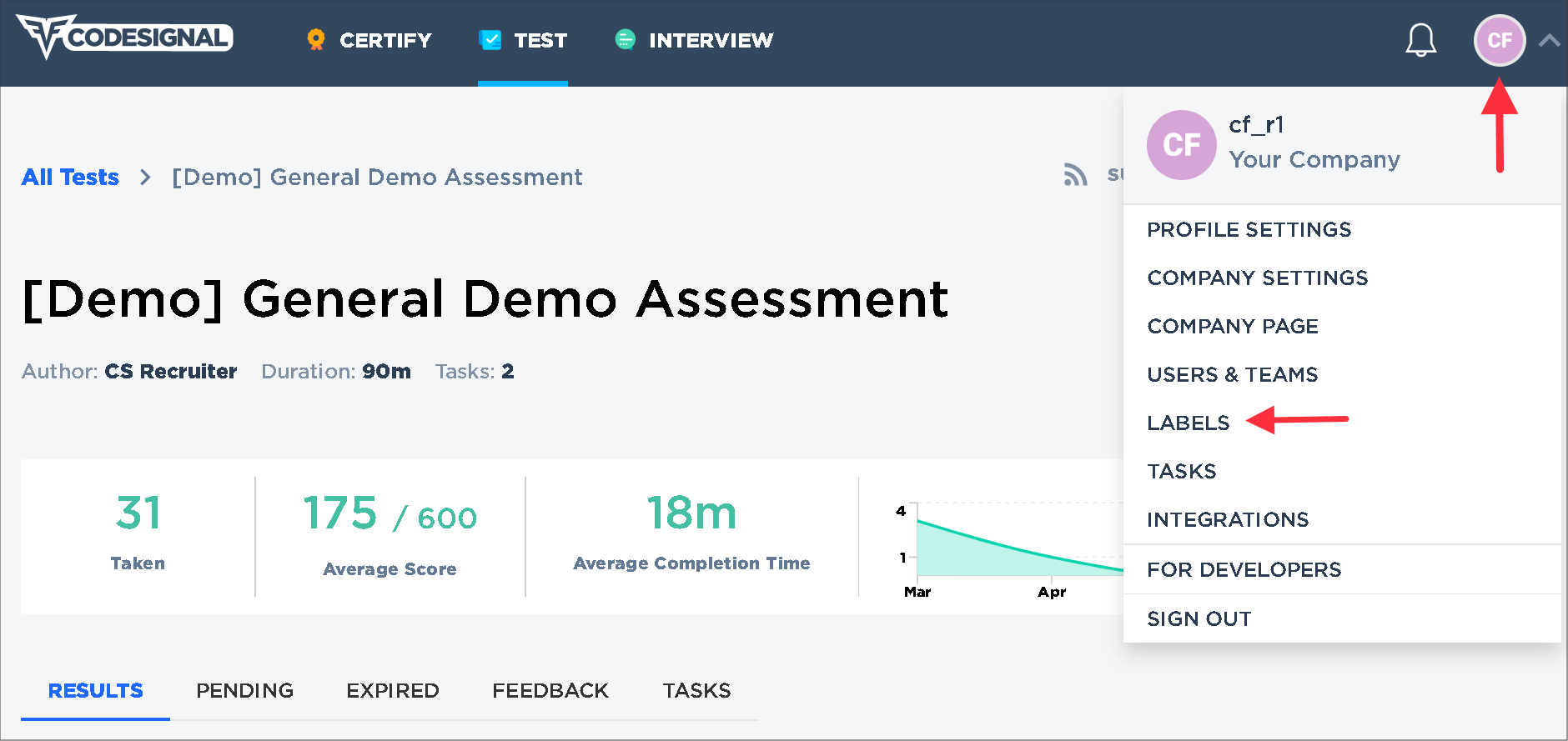 Segment candidate results using Score Range Labels CodeSignal